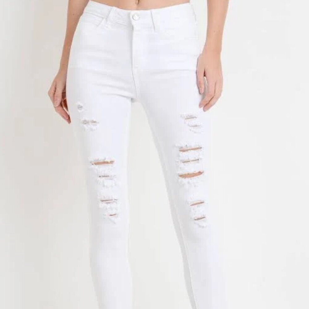 Just Black - White Distressed Stretch Jeans - Size 26 - EUC